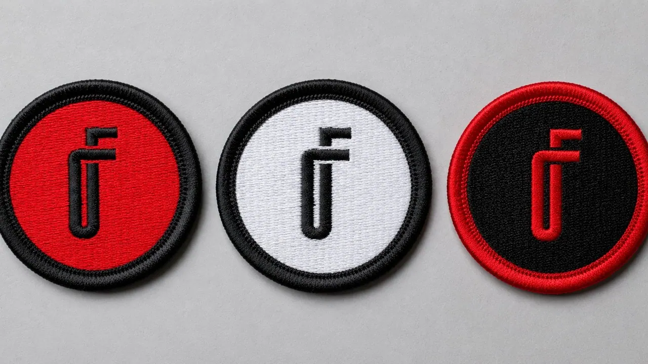 Three embroidered Firehouse patches in red, white and black.